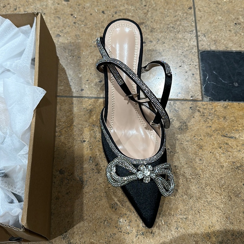 Amazon crystal bow heels! Never worn before!